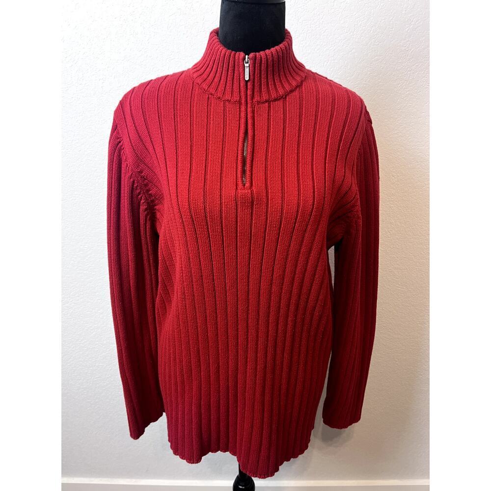 Chic Ralph Lauren Red Cotton 1/4 Zip Pullover Sweater XL